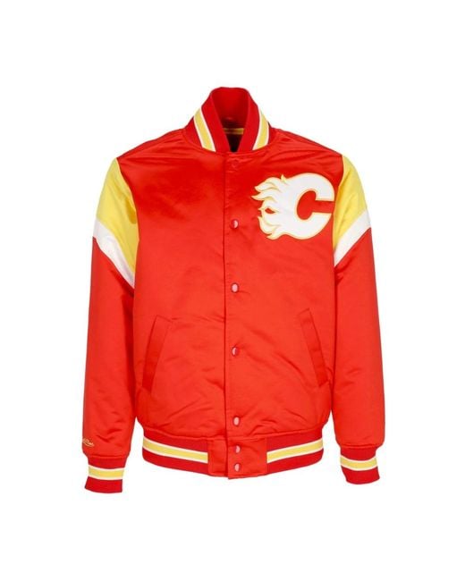 Mitchell & Ness Jassen ,Rood ,Polyester Nhl Heavyweight Bomberjack Calgary Flames in het Red voor heren