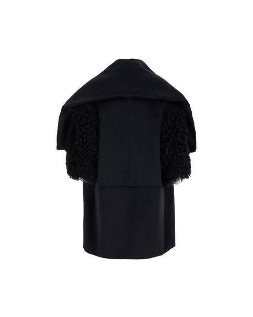 Alberta Ferretti Jassen ,Zwart ,Satijn Omkeerbare Mohair Cape Met Shearling Mouwen in het Black