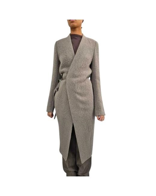 Rick Owens Gray Belted Coats