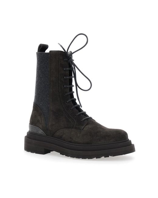 Brunello Cucinelli Black Lace-Up Boots