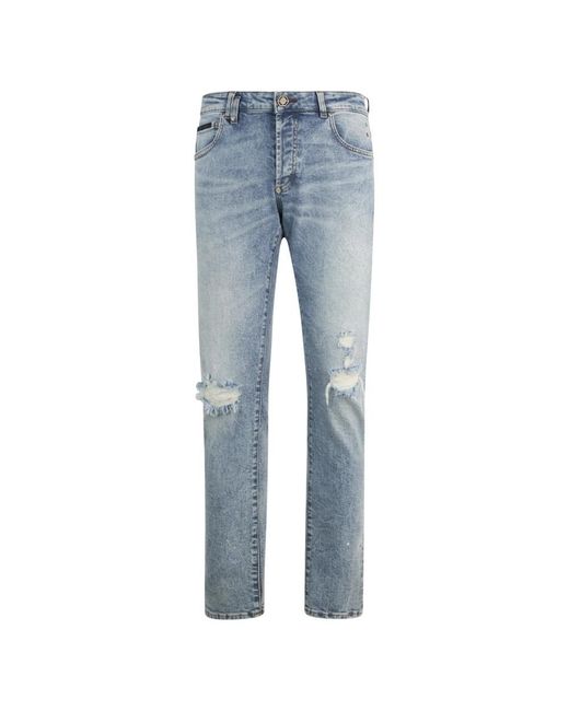 Philipp Plein Super Straight Cut Jeans Basic in het Blue voor heren