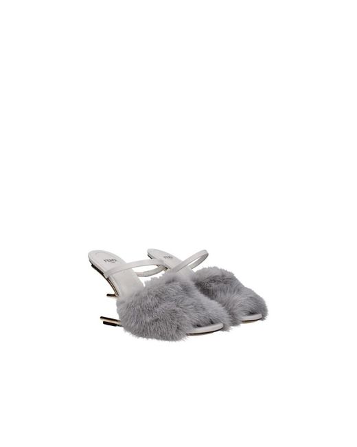 Fendi Gray Heeled Mules