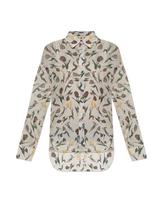 Marni Overhemden ,Veelkleurig ,Leer Zijden Shirt in het White