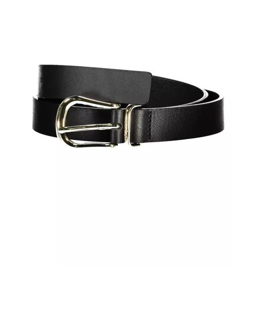 Cinturón de cuero negro con hebilla de metal y logo Tommy Hilfiger de color Black