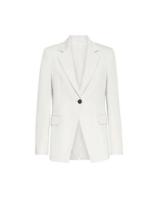 Brunello Cucinelli White Weiße gabardine-blazer mit reverskragen