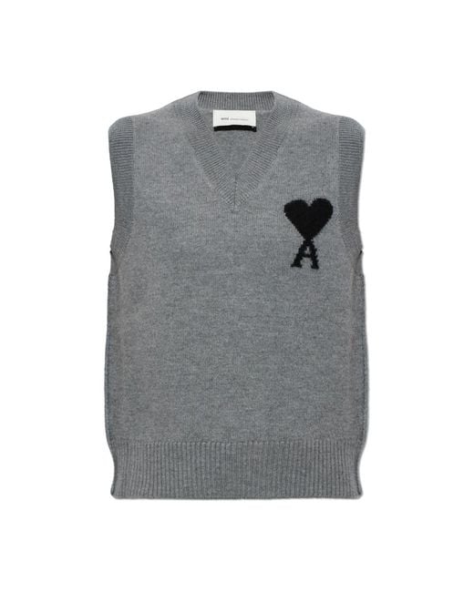 V-Neck Knitwear AMI de color Gray