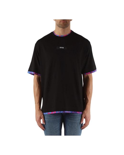 Versace Locker geschnittenes baumwoll-t-shirt mit kontrasteinsätzen in Black für Herren
