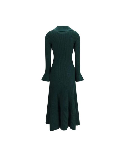 Self-Portrait Kleedjes ,Groen ,Polyester Keyhole Knit Midi Dress in het Green