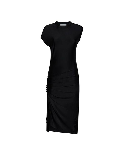 Rabanne Black Es Kleid mit asymmetrischen Ärmeln und Drapiertem Schnitt