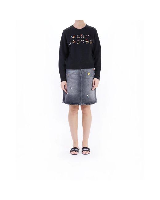 Marc Jacobs Black Kristall Logo Strick Crewneck Pullover