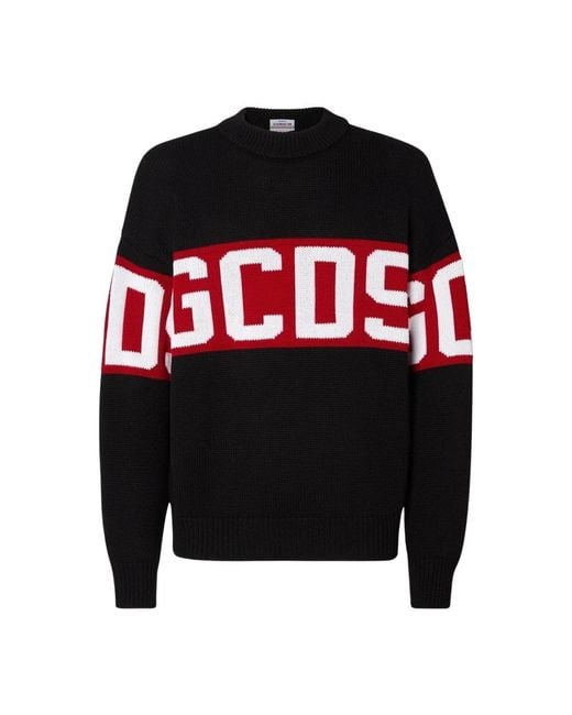 Gcds Black Round-Neck Knitwear for men