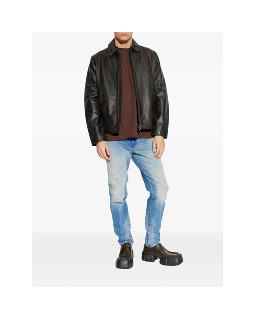 DIESEL Black Leather Jackets for men