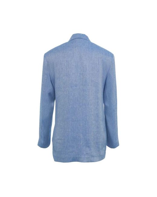 Kaos Blue Blaue Oversize Leinenjacke Damen