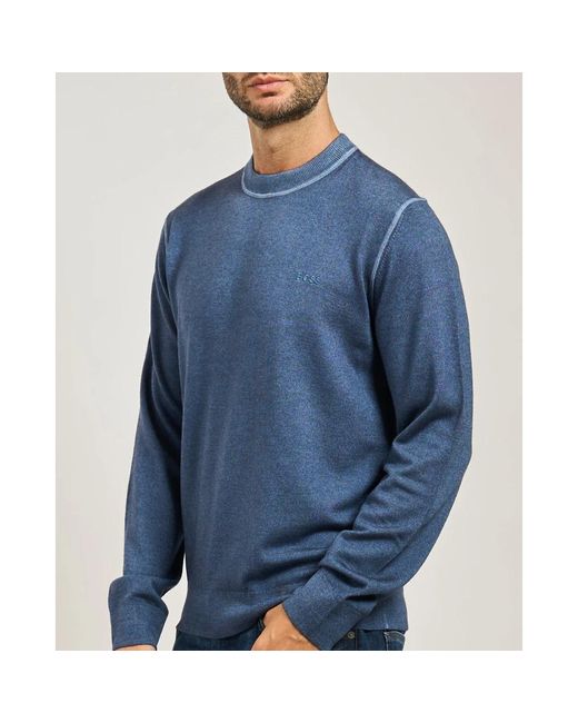 HUGO Blauer Wollpullover Mit Besticktem Logo in Blue für Herren