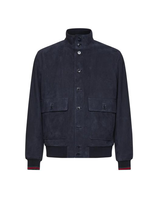 Gucci Blue Leather Jackets for men