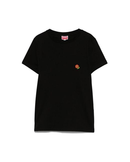 KENZO Tops ,Zwart ,Katoen T-Shirt Met Korte Mouwen En Ronde Hals in het Black