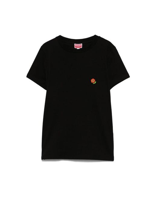 KENZO Tops ,Zwart ,Katoen T-Shirt Met Korte Mouwen En Ronde Hals in het Black