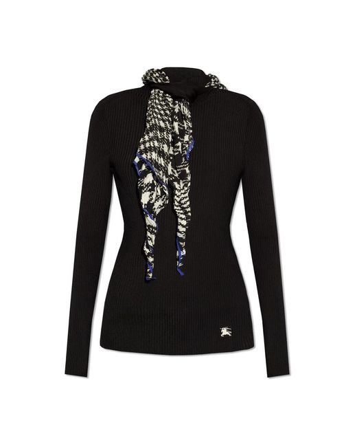 Burberry Truien & Vesten ,Zwart ,Turtleneck Met Zijden Sjaal in het Black