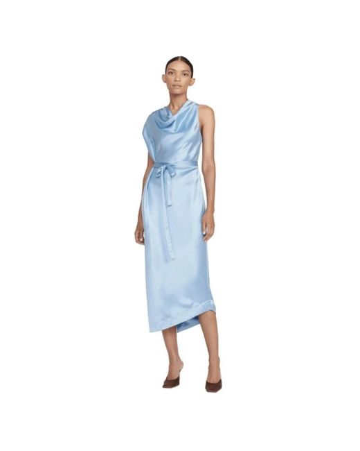 Staud Kleedjes ,Blauw ,Polyester Troupe Draped Midi Dress in het Blue