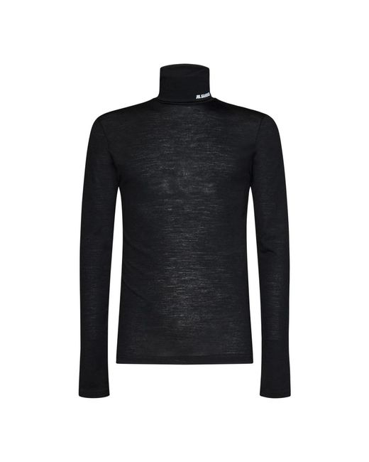 Maglione nero con collo alto e stampa logo di Jil Sander in Black da Uomo