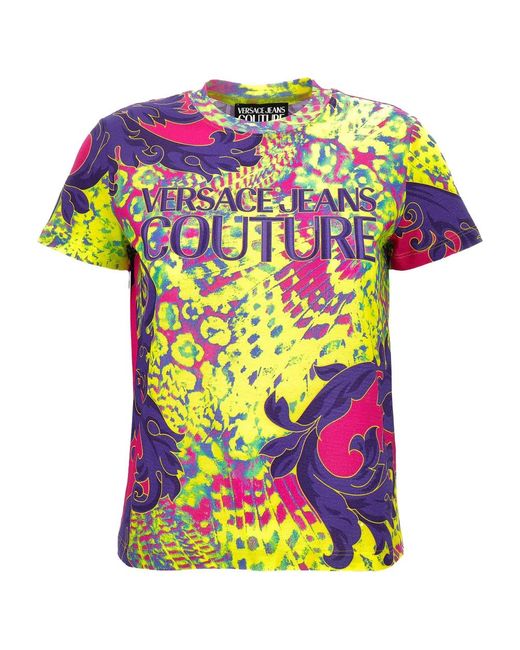 T-shirt in cotone con stampa animalier di Versace in Pink