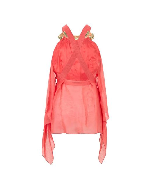 Alberta Ferretti Blouse Met Knoop Aan De Taille in het Red