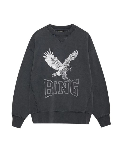 Anine Bing Gray Schwarzer gewaschener sweatshirt mit coolem druck