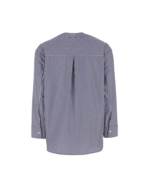Max Mara Overhemden ,Veelkleurig ,Gestreept Geborduurde Blouse Met V-Hals in het Blue