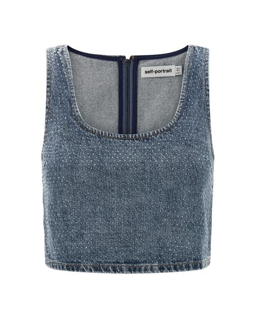 Self-Portrait Blue Sleeveless Tops