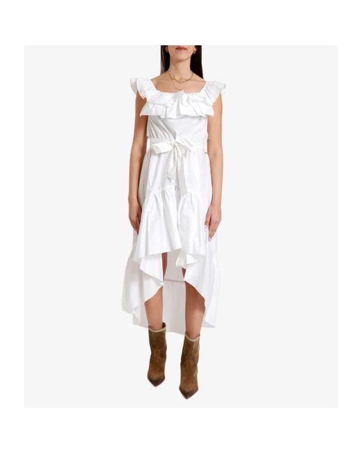 Aniye By Kleedjes ,Wit ,Katoen Midi Jurk Met Ruches in het White