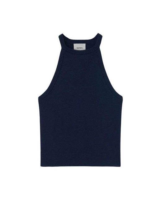 Halfboy Tops ,Blauw ,Katoen Gebreide Top Elegantie Veelzijdigheid in het Blue