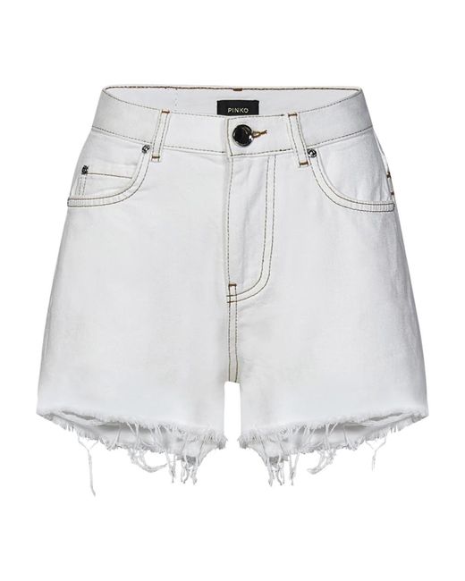 Pinko White Weiße high-waisted honey stickerei shorts