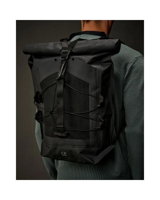 C P Company Zwarte Rubberen Rugzak Met Mesh Zak in het Black voor heren
