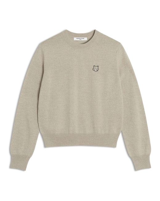 Maison Kitsuné Fuchskopf Patch Merinowolle Pullover in White für Herren
