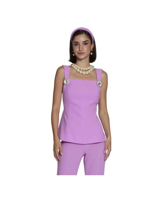 Moskada Tops ,Paars ,Roze Crepe Top Met Juweel Details in het Purple