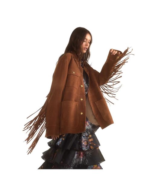 Cynthia Rowley Jassen ,Bruin ,Westward Fringe Suede Jacket in het Brown