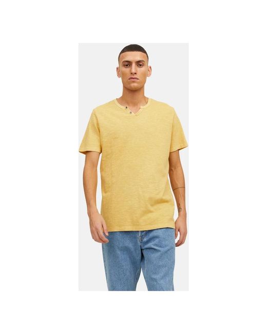 Jack & Jones T-shirt mit split neck und slub-gewebe in Yellow für Herren