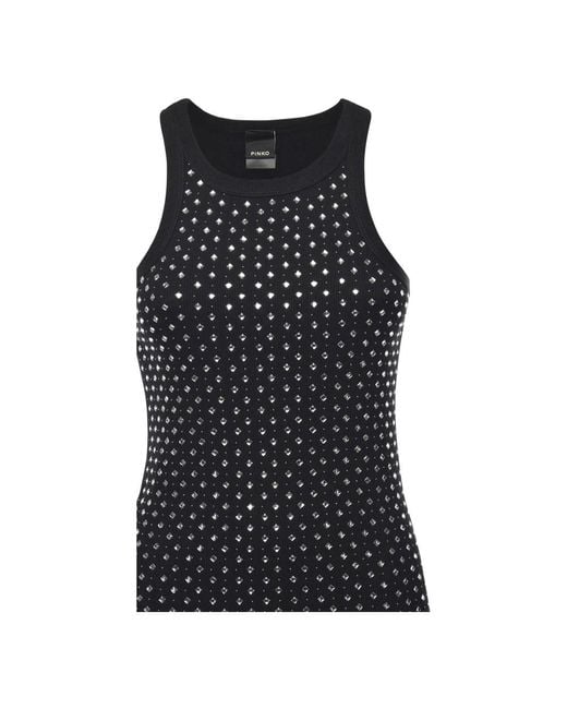 Canotta Con Strass E Borchie di Pinko in Black
