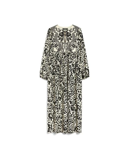 Max Mara Black Bedrucktes Baumwoll-Midi-Kleid