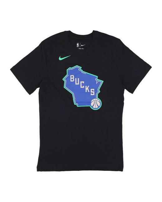 Nike Fitness ,Zwart ,Katoen Milwaukee Bucks Logo Tee Zwart in het Black voor heren