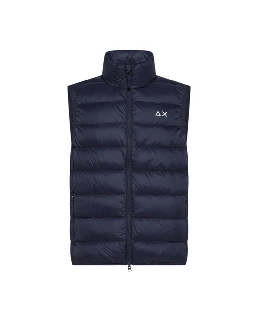 Sun 68 Jassen ,Blauw ,Leer Mouwloze Gewatteerde Jas in het Blue voor heren