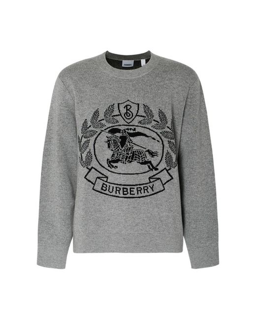 Burberry Gray Round-Neck Knitwear for men
