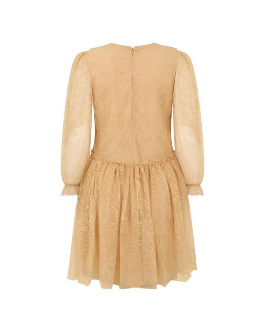 Alberta Ferretti Korte Jurk Met Kant in het Natural