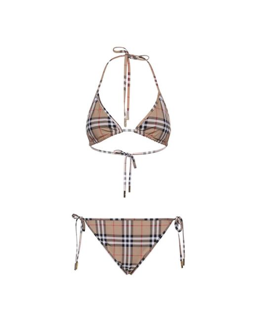 Burberry Check Triangle Bikini in het White