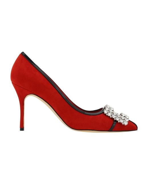 Zapatos de tacón rojos de piel con detalle de charol Manolo Blahnik de color Red