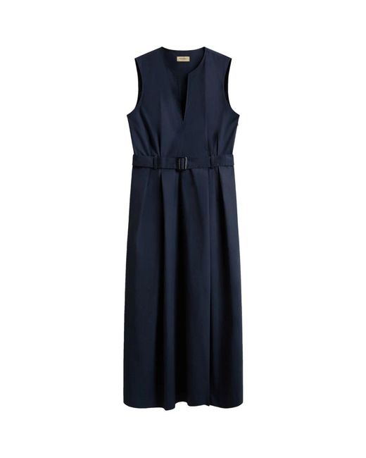 Woolrich Kleedjes ,Blauw ,Blauwe V-Hals Jurk Met Riem En Zakken in het Blue
