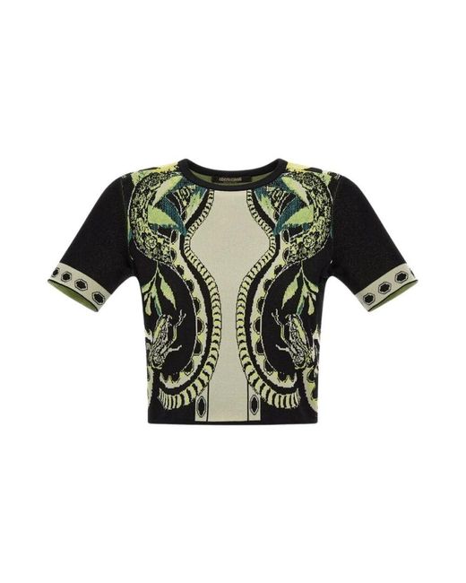 Roberto Cavalli Green Zitronenmuster Strick Crop Top