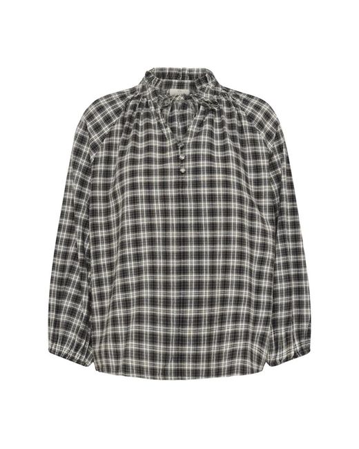 Kaffe Gray Karierte Bluse Mit V-Ausschnitt