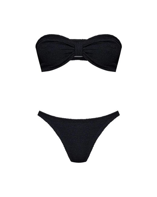 Hunza G Black Schwarzes Geripptes Strandbekleidungsset
