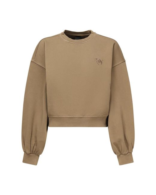 Pinko Natural Haselnuss Baumwollpullover, Lässige Passform, Lange Ärmel